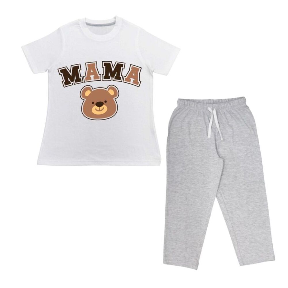 Linea Womens/Ladies Bearhead Mothers Day Pajama Set / White/Brown